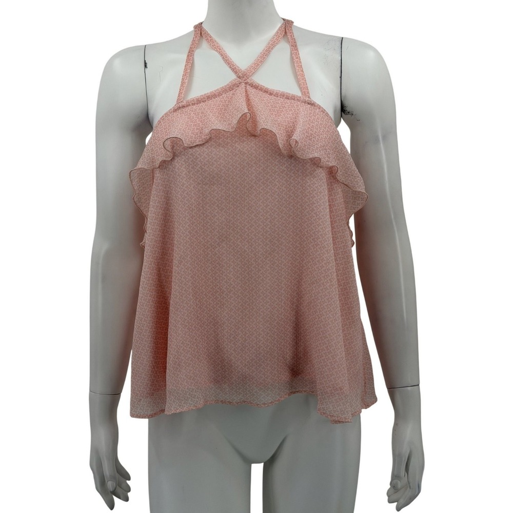 Hollister Top Women Large Pink Ruffle Strappy Halter Flowy Coquette Feminine Y2K